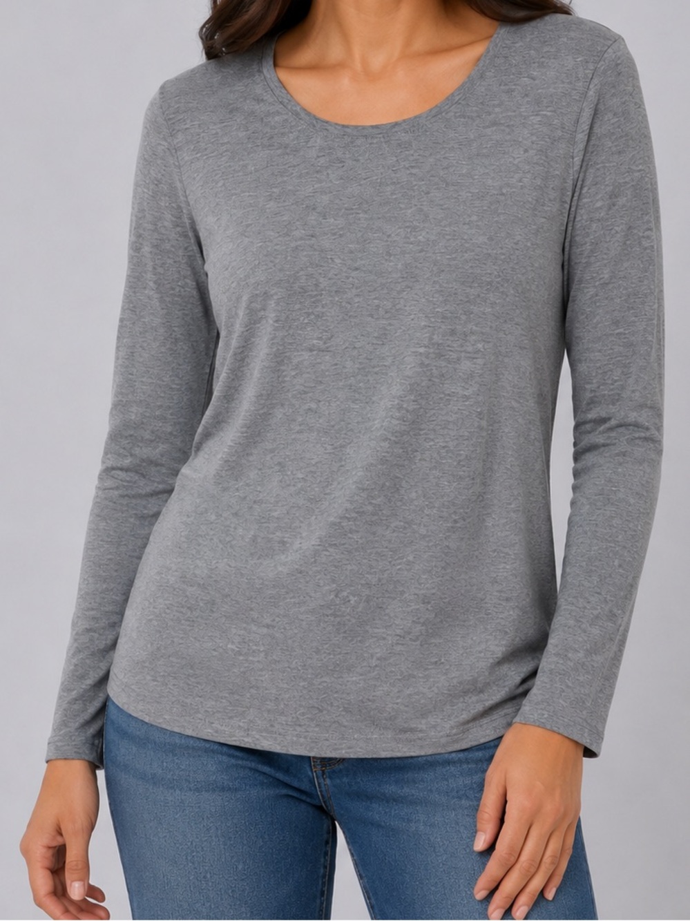 Lucky Brand | Heather Gray Long-Sleeve Scoop Neck Tee | Size M | NWOT | Classic